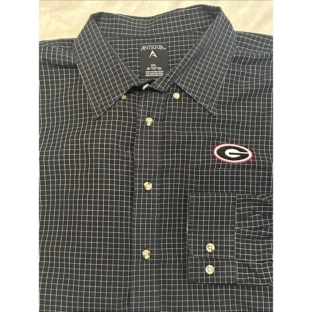 Antigua Georgia Bulldogs UGA Men’s XXL Black Plaid Button Down Shirt